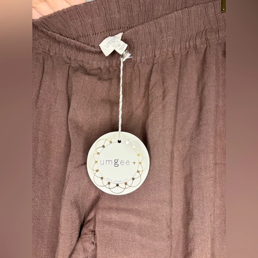 UMGEE NWT BROWN FRAYED HEM LINEN FLOWY CROPPED PANTS SZ XL - Picture 7 of 9